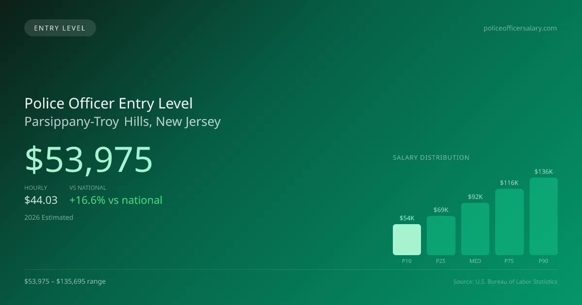 Police Officer Entry Level Salary in Parsippany-Troy Hills, NJ — 2026 est., based on 2025 BLS