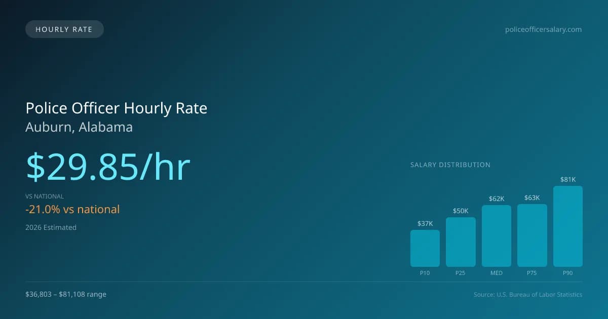Police Officer Hourly Rate in Auburn, AL — 2026 est., based on 2025 BLS