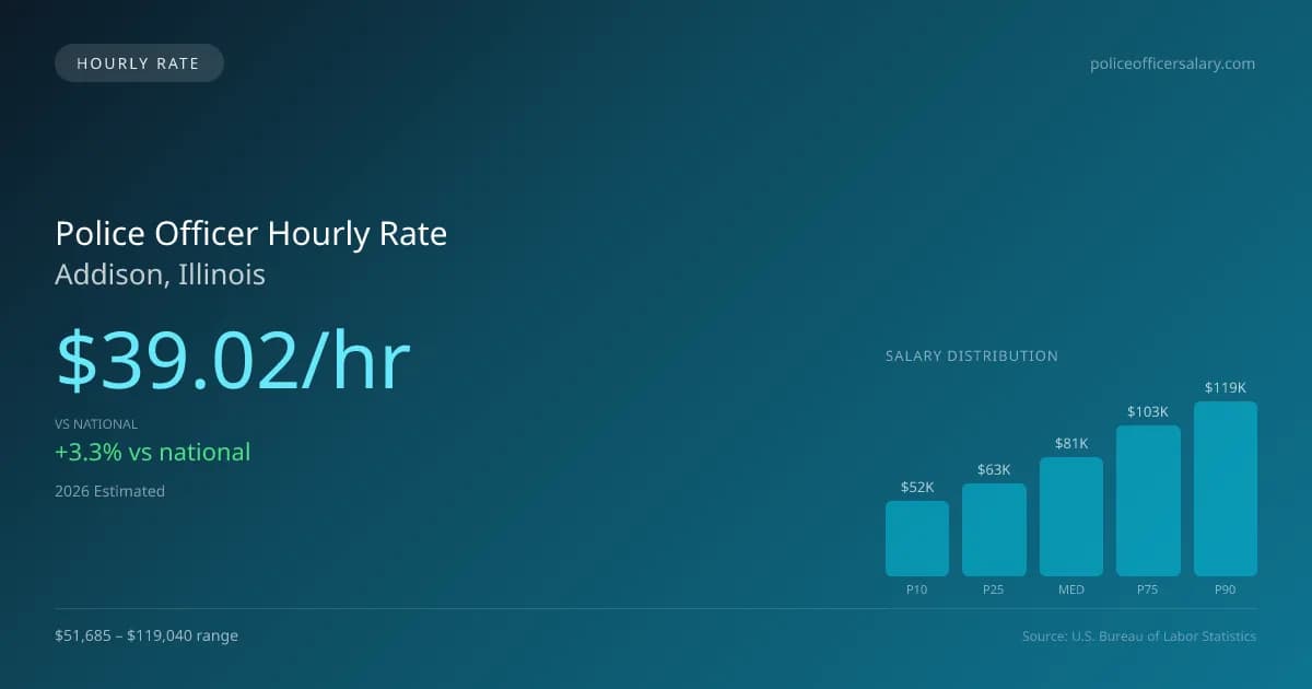 Police Officer Hourly Rate in Addison, IL — 2026 est., based on 2025 BLS