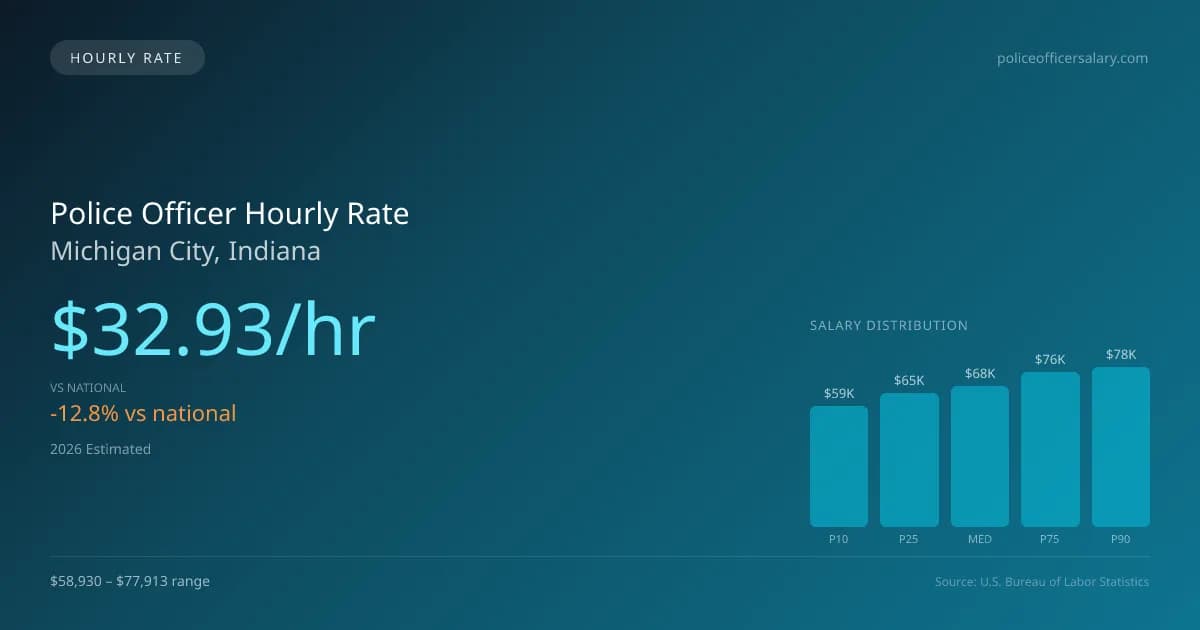Police Officer Hourly Rate in Michigan City, IN — 2026 est., based on 2025 BLS