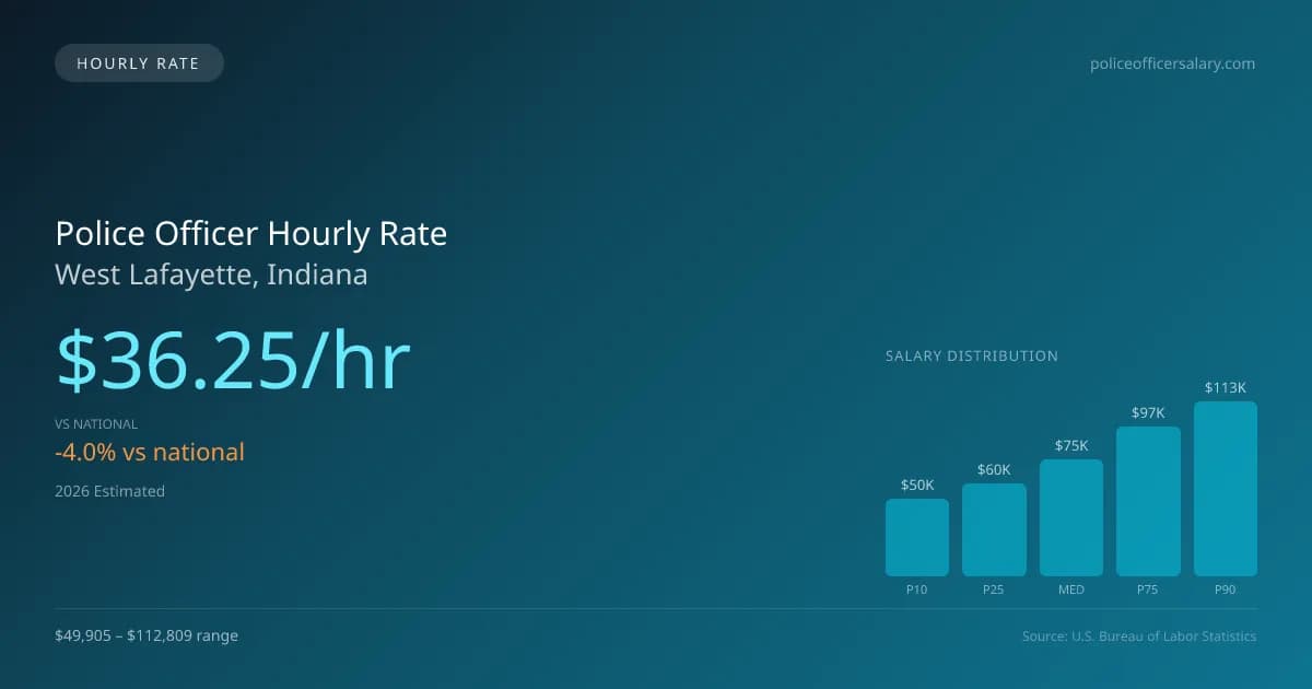 Police Officer Hourly Rate in West Lafayette, IN — 2026 est., based on 2025 BLS