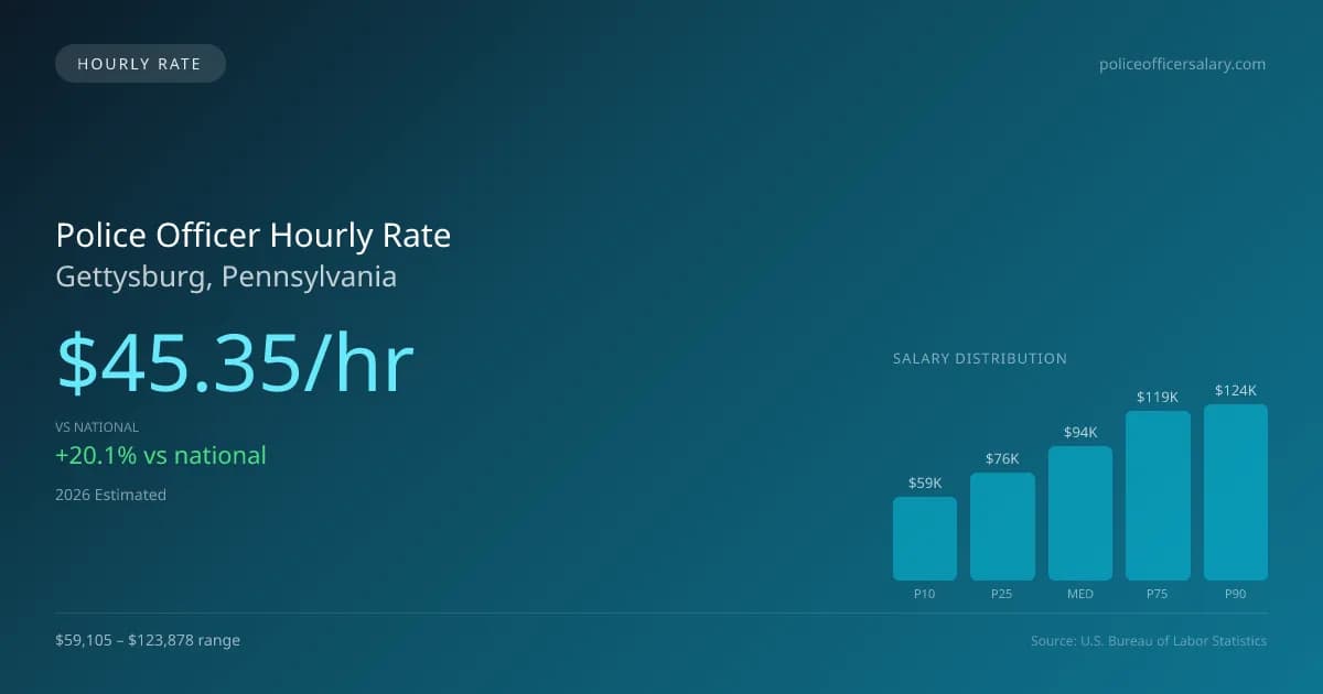Police Officer Hourly Rate in Gettysburg, PA — 2026 est., based on 2025 BLS