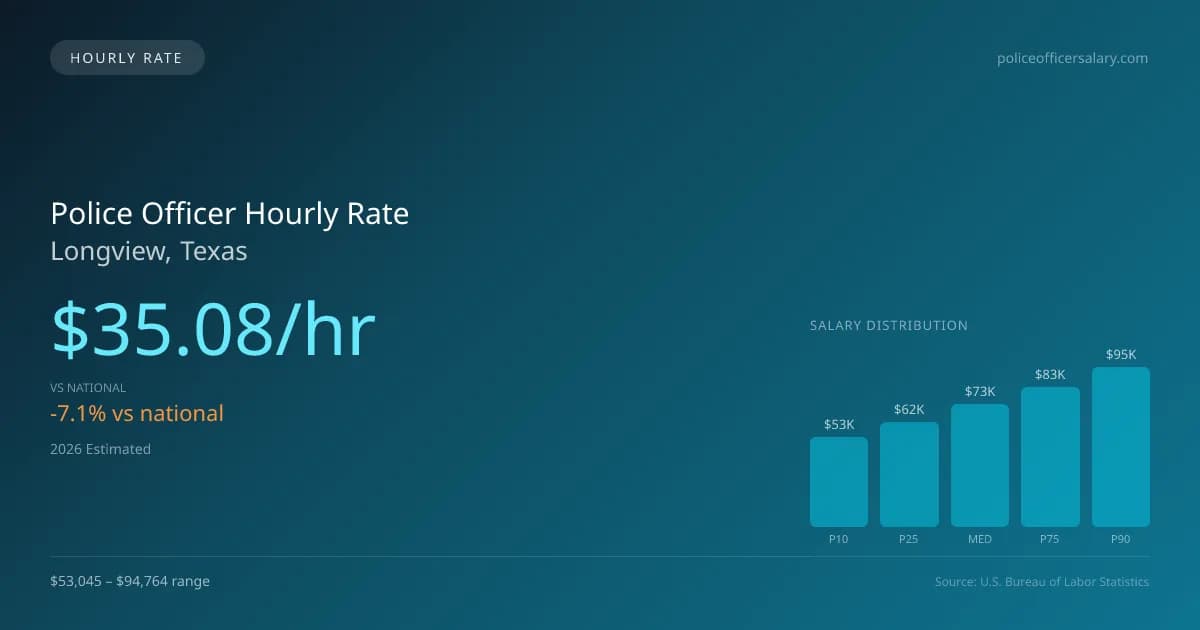Police Officer Hourly Rate in Longview, TX — 2026 est., based on 2025 BLS