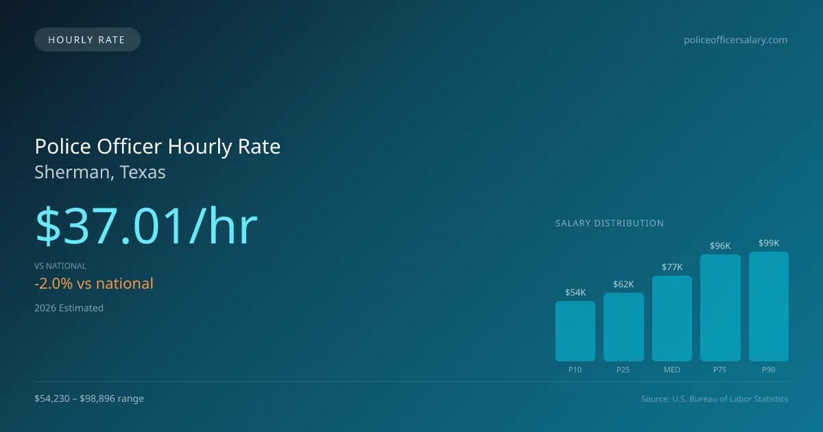 Police Officer Hourly Rate in Sherman, TX — 2026 est., based on 2025 BLS