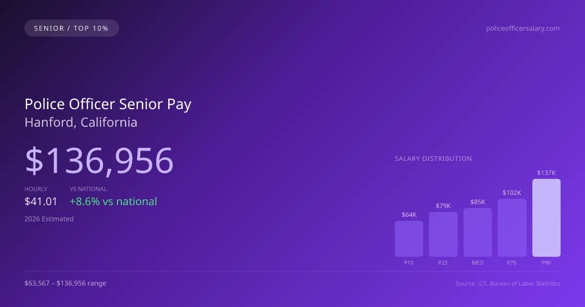 Police Officer Senior Salary in Hanford, CA — 2026 est., based on 2025 BLS