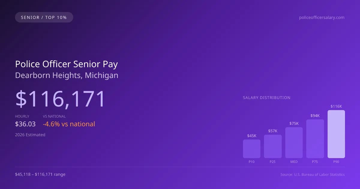 Police Officer Senior Salary in Dearborn Heights, MI — 2026 est., based on 2025 BLS