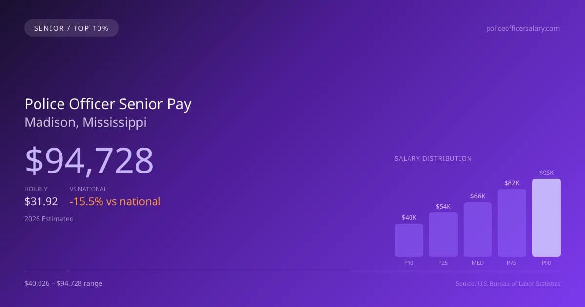 Police Officer Senior Salary in Madison, MS — 2026 est., based on 2025 BLS
