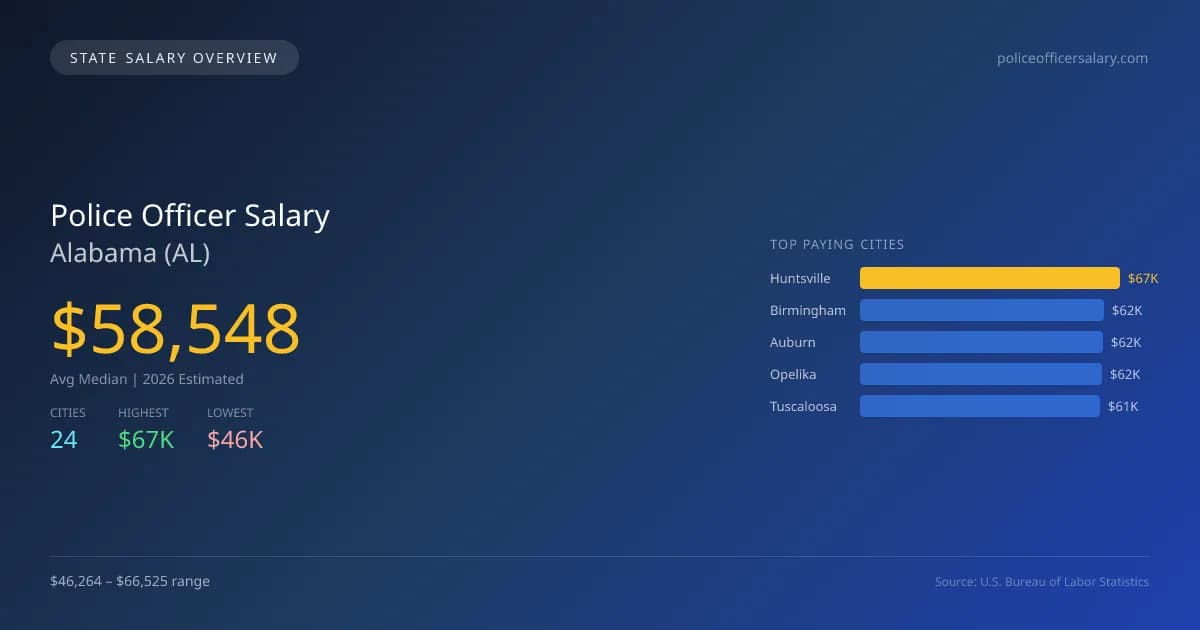 Police Officer Salary in Alabama - 2025 BLS Data Infographic