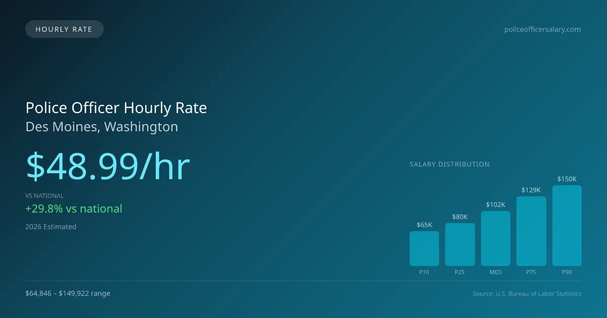 Police Officer Hourly Rate in Des Moines, WA — 2026 est., based on 2025 BLS