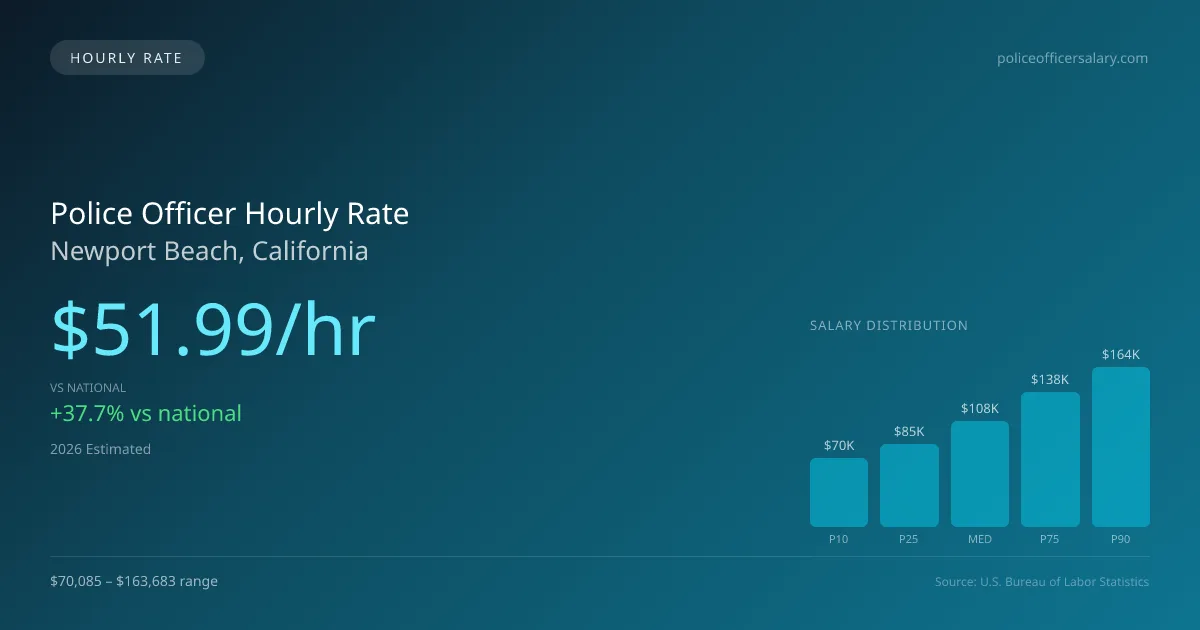 Police Officer Hourly Rate in Newport Beach, CA — 2026 est., based on 2025 BLS