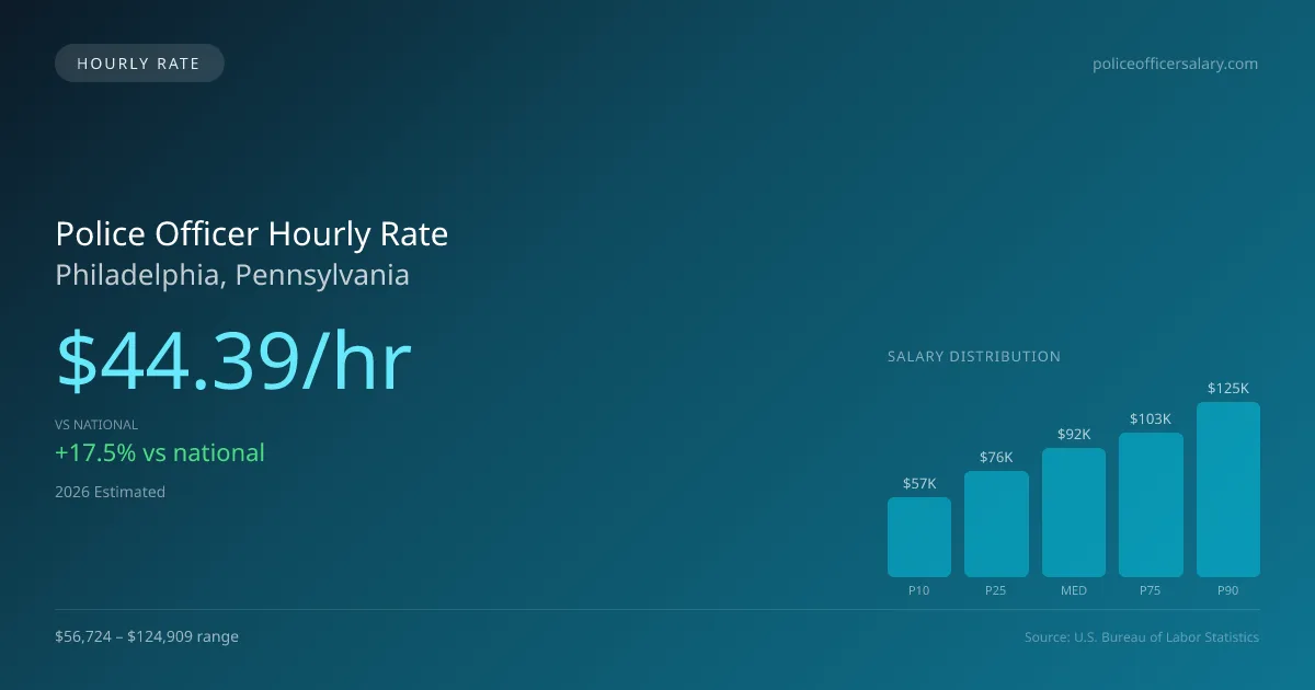 Police Officer Hourly Rate in Philadelphia, PA — 2026 est., based on 2025 BLS