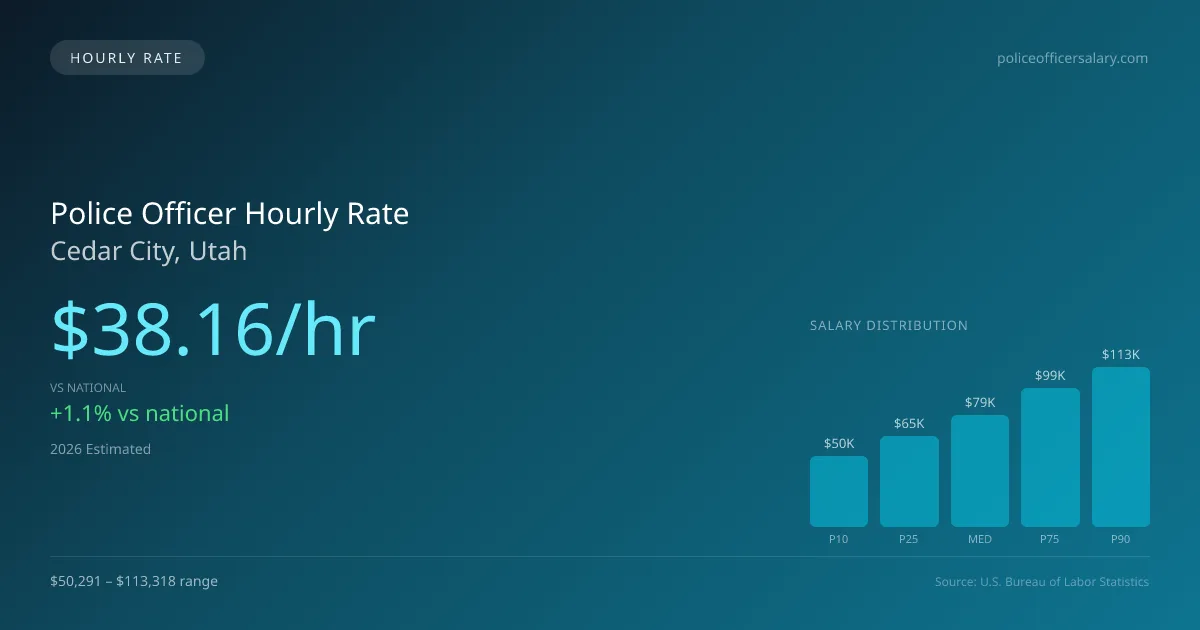 Police Officer Hourly Rate in Cedar City, UT — 2026 est., based on 2025 BLS