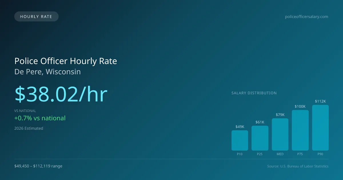 Police Officer Hourly Rate in De Pere, WI — 2026 est., based on 2025 BLS