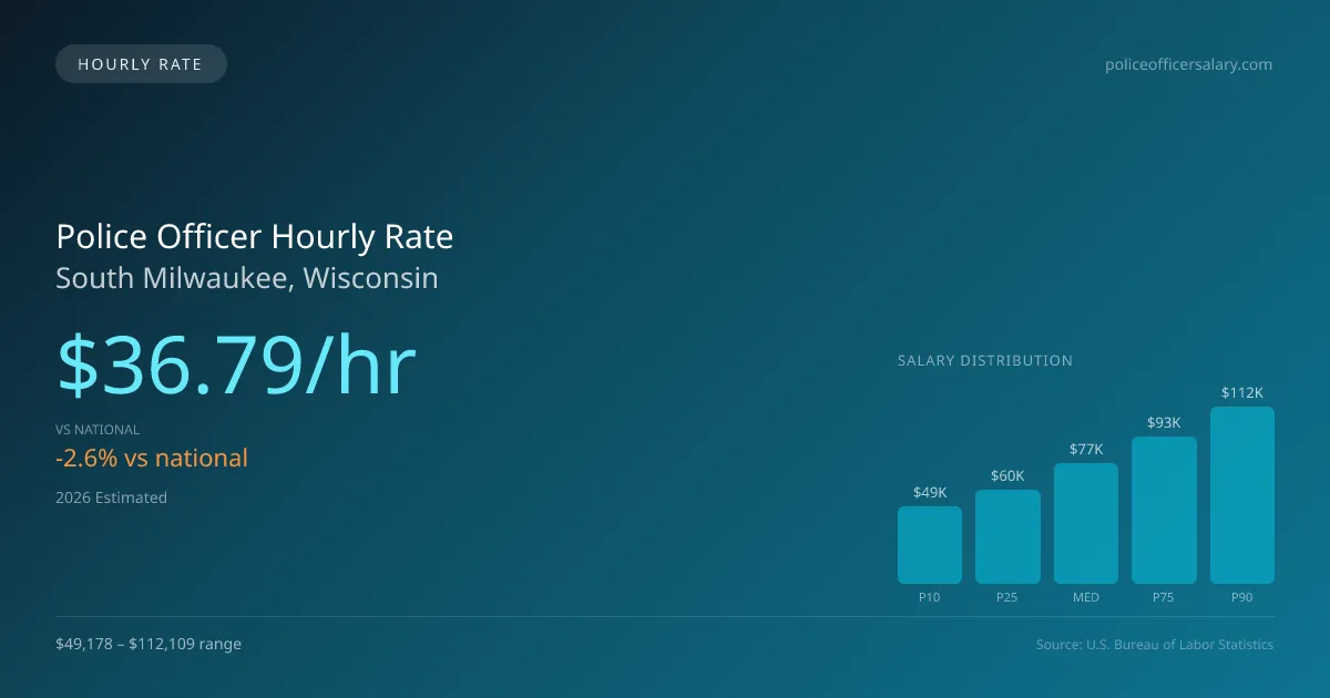 Police Officer Hourly Rate in South Milwaukee, WI — 2026 est., based on 2025 BLS