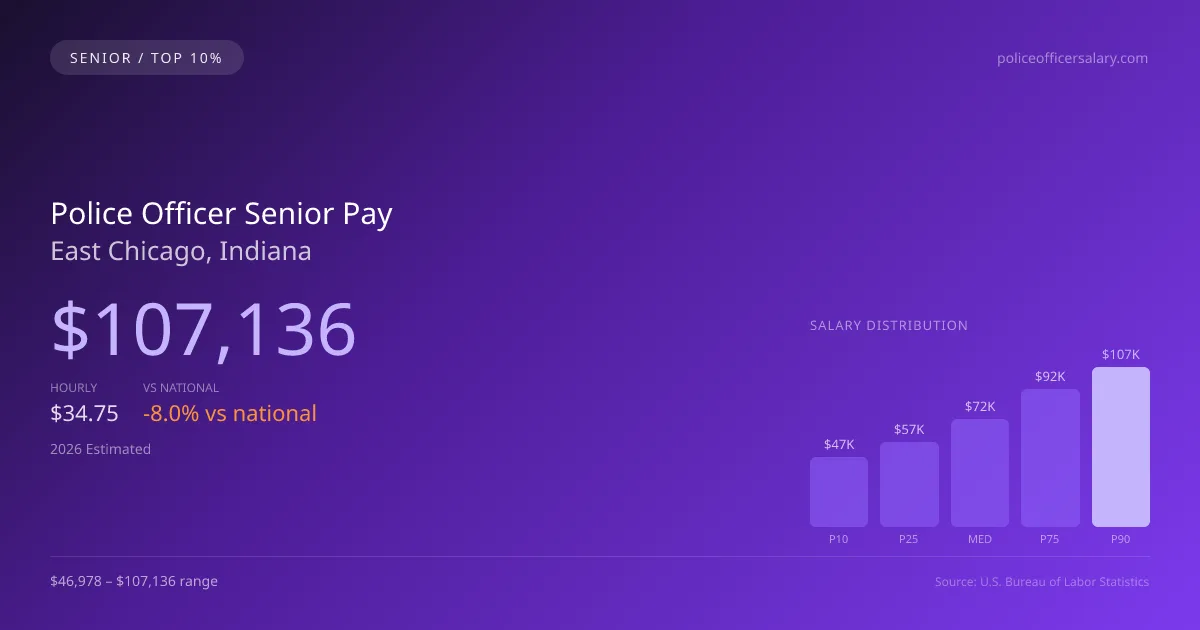 Police Officer Senior Salary in East Chicago, IN — 2026 est., based on 2025 BLS