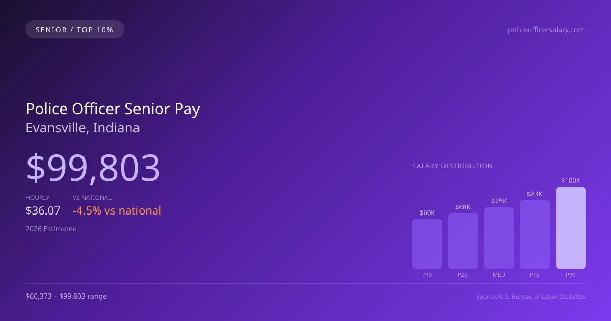 Police Officer Senior Salary in Evansville, IN — 2026 est., based on 2025 BLS