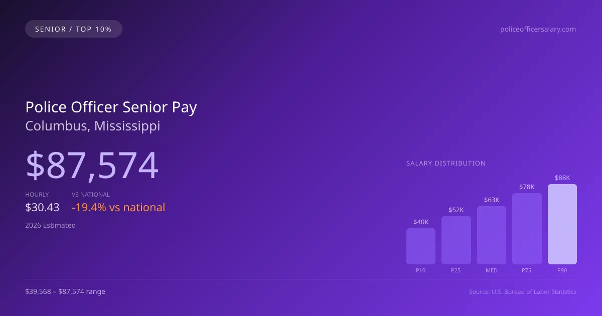 Police Officer Senior Salary in Columbus, MS — 2026 est., based on 2025 BLS