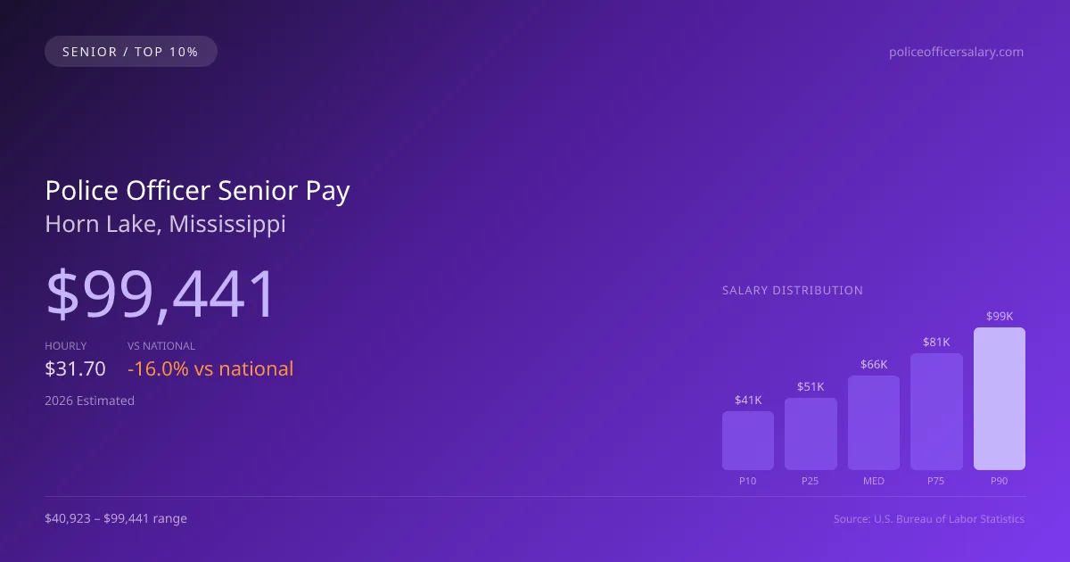 Police Officer Senior Salary in Horn Lake, MS — 2026 est., based on 2025 BLS