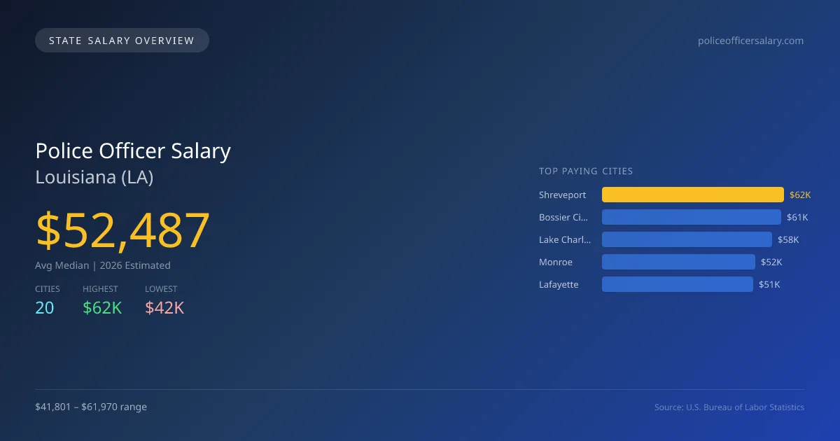 Police Officer Salary in Louisiana - 2025 BLS Data Infographic